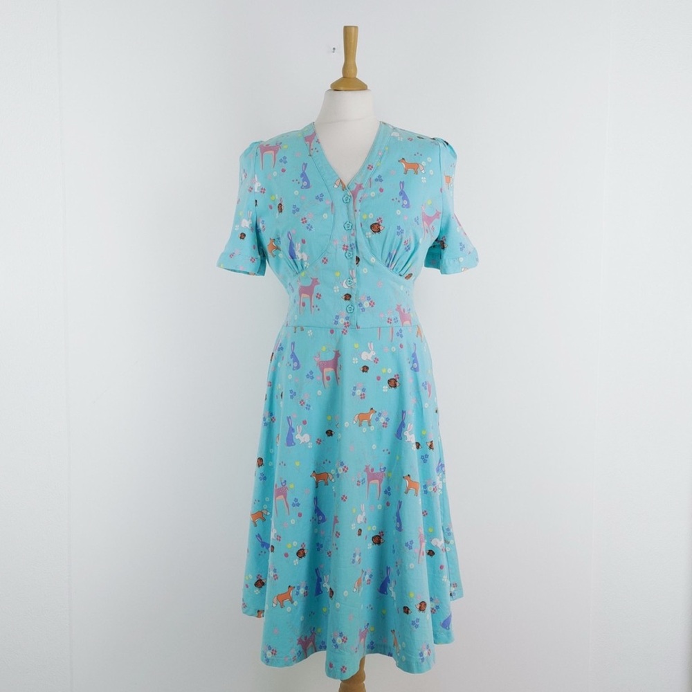 Lindy Bop Teal Ionia Flare Dress with Woodland Animal Print